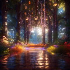 A Shimmering Path Through a Colorful Magical Forest Generative AI