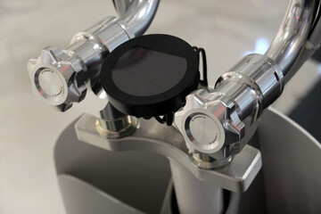 Close up shot of a speedometer dashboard in a EV motorcycle   