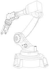 Robot arm, industrial machinery. Technical illustration wire-frame