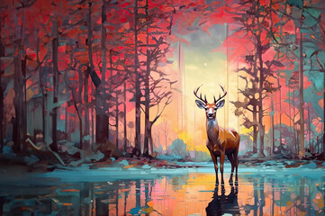 Deer in forest created with Generative AI technology
