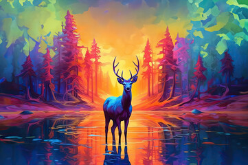 Deer in forest created with Generative AI technology