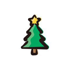 Christmas tree - Christmas icon/illustration (Hand-drawn line, colored version)