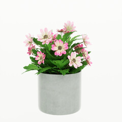 Decorative flower in a pot, 3d render