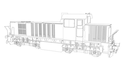 Locomotive wire-frame. Vector illustration. Tracing illustration of 3d