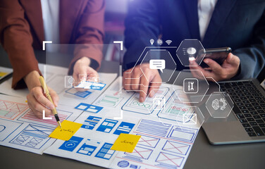 UX graphic designer planning application process development prototype wireframe for web smart...