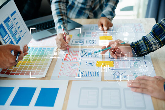 ￼.UX Graphic Designer Planning Application Process Development Prototype Wireframe For Web Smart Phone. Creative Digital Development Agency.