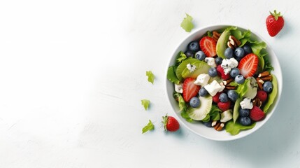 Fototapeta premium Vegetable and fruit salad bowl for healthy food concept isolated on white background.Generative Ai