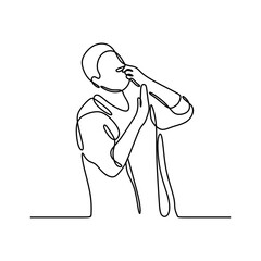 continuous line drawing of woman pinching nose with disgust on his face due to bad smell