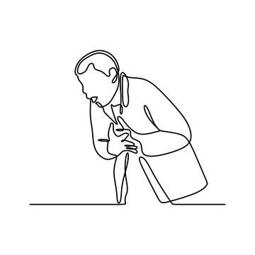 man suffering chest pain single line art clip art preview