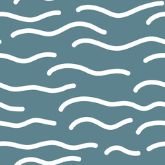 Seamless Wave Pattern. Hand Drawn Water Sea Modern Background. Wavy Beach Brush Stroke. Curly Paint Lines. Marine Digital Paper.