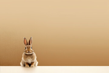 Bunny rabbit sitting in front of wall with copy space