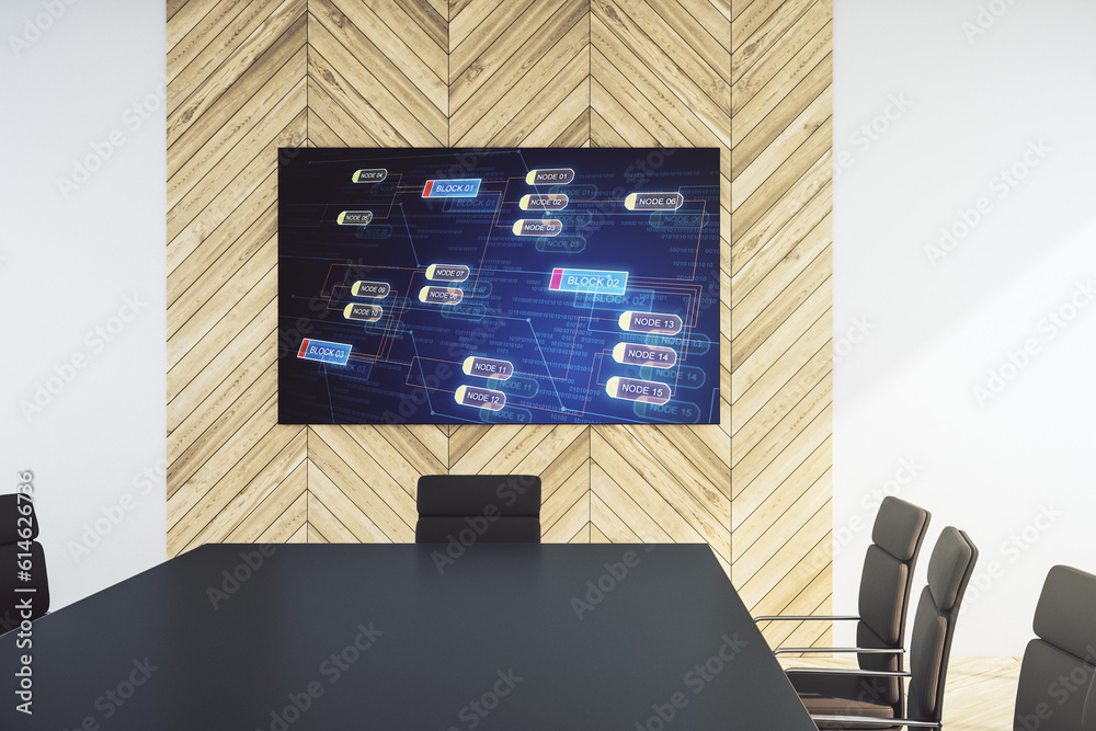 Aufkleber abstract software development hologram on presentation tv screen in a modern meeting room, research 