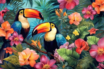 Toucan in the rainforest, watercolour. Generative AI