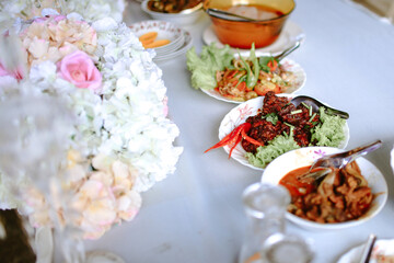 Food dish at a traditional Malaysian wedding. Selective focus.