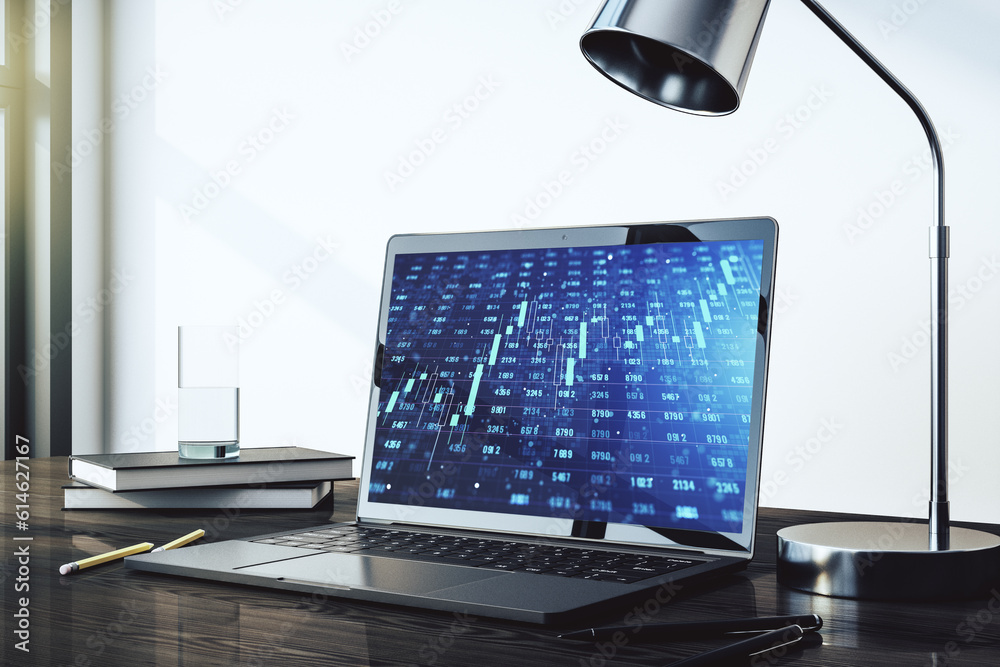 Aufkleber abstract creative statistics data hologram on modern computer monitor, analytics and forecasting con