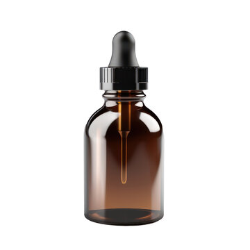 Brown bottle cosmetic skincare mockup isolated on transparent background. Generative AI.
