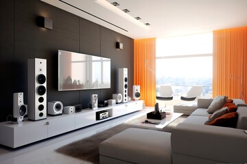 Naklejka na ściany i meble 3d render of luxury home interior, living room,Generative AI
