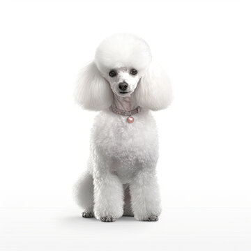 Poodle dogwhite siting isolated on a white background, ai generative