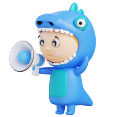 3D Illustration Dino Holding A Loudspeaker

