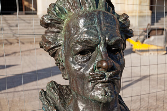Stockholm, Sweden - May 23, 2023: statue head depicting August Strindberg famous writer