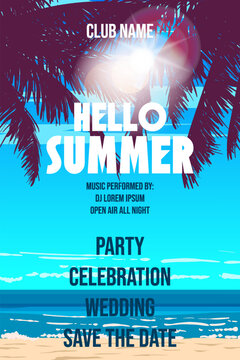 Hello Summer Beach Palms Party Poster, Flyer