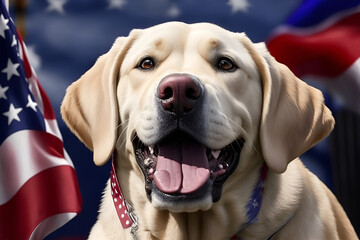 Labrador celebreting fourth of july party. Generative AI