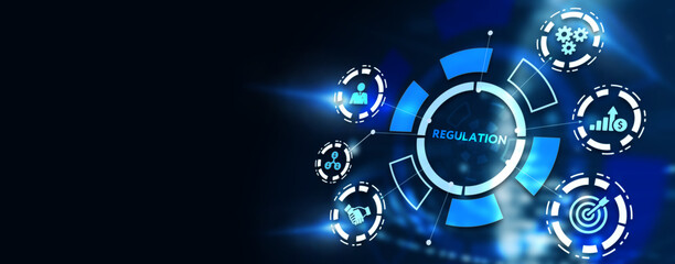 Business, Technology, Internet and network concept. Regulation Compliance Rules Law Standard. 3d illustration