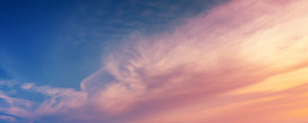 Colorful cloudy sky at sunset, natural panoramic background photo