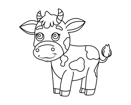 Calf. Cartoon cow, bull. Funny animal. Coloring book for children. Vector. Outline drawing for print, magazines, children's illustrations. Used for web design. White background.