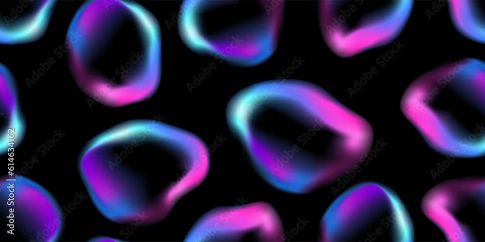 Poster vibrant bubbles seamless pattern. bright color splashes on black. vivid multi colored blurred gradie