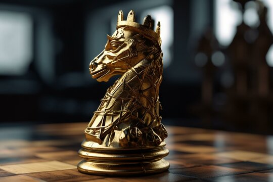 3D Rendition Of A Gold King Chess Piece In PNG Format. Generative AI