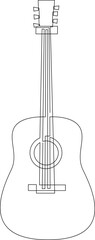 Continuous line drawing of wooden classic acoustic guitar. Modern stringed music instruments concept drawn by one line. Single line vector illustration.