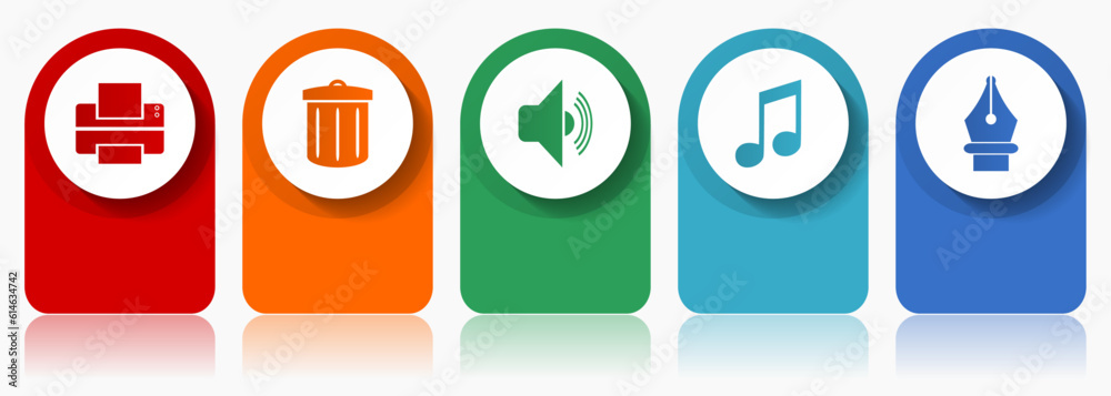 Poster media icon set, miscellaneous vector icons such as printer, trash can, speaker, note and pen, modern