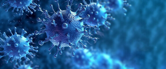Corona virus picture on an abstract background. The concept of pandemic, viral infections, copy space