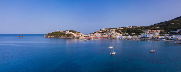 Aerial panorama of the island of Ponza coastline in Italy