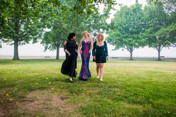 Best friends  Dressed for the senior Prom in Park Posing for pictures