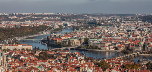 Prague, the capital of the Czech Republic view from the Petřín lookout tower.