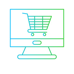 Online shop e-commerce icon with green and blue gradient outline style. banner, market, retail, online shopping, discount, customer, bag. Vector Illustration