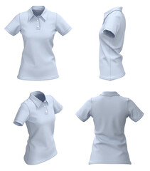 Polo T-shirts mockup for ladies. Isolated.  BLue Woman Polo Shirt
