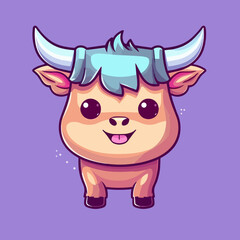 Bull. Cute little cartoon kawaii anime character. Domestic Pet. Wild Animal. Flat vector