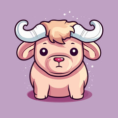 Bull. Cute little cartoon kawaii anime character. Domestic Pet. Wild Animal. Flat vector