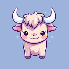 Bull. Cute little cartoon kawaii anime character. Domestic Pet. Wild Animal. Flat vector