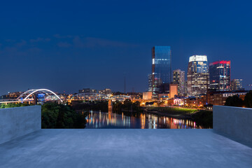 Skyscrapers Cityscape Downtown, Nashville Skyline Buildings. Beautiful Real Estate. Night time....