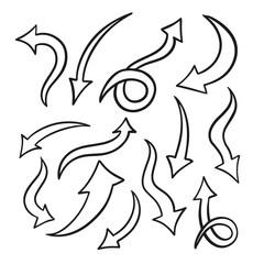 Hand drawn line art sketch style arrows set