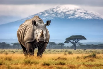 Foto op Canvas African black rhino in the backdrop of Mount kilimanjaro © STORYTELLER