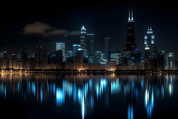 Fototapeta na wymiar Mesmerizing Nighttime Chicago Skyline Illuminated in Splendor. Generative AI
