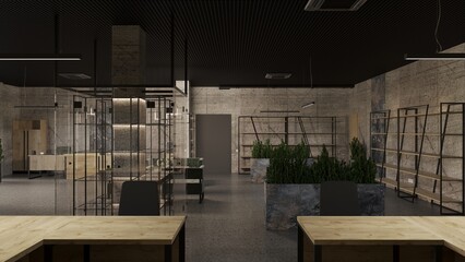 office space, interior visualization, 3D illustration, cg render