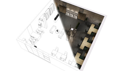 office space, interior visualization, 3D illustration, cg render