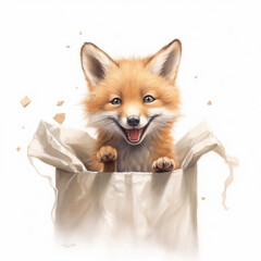 Fototapeta premium A Fox Pup Emerging From a Grocery Bag Generative AI