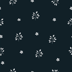 Ditsy floral seamless pattern. flowers and leaves with branches on dark background for fabric, textile, wrapping paper, and wallpaper